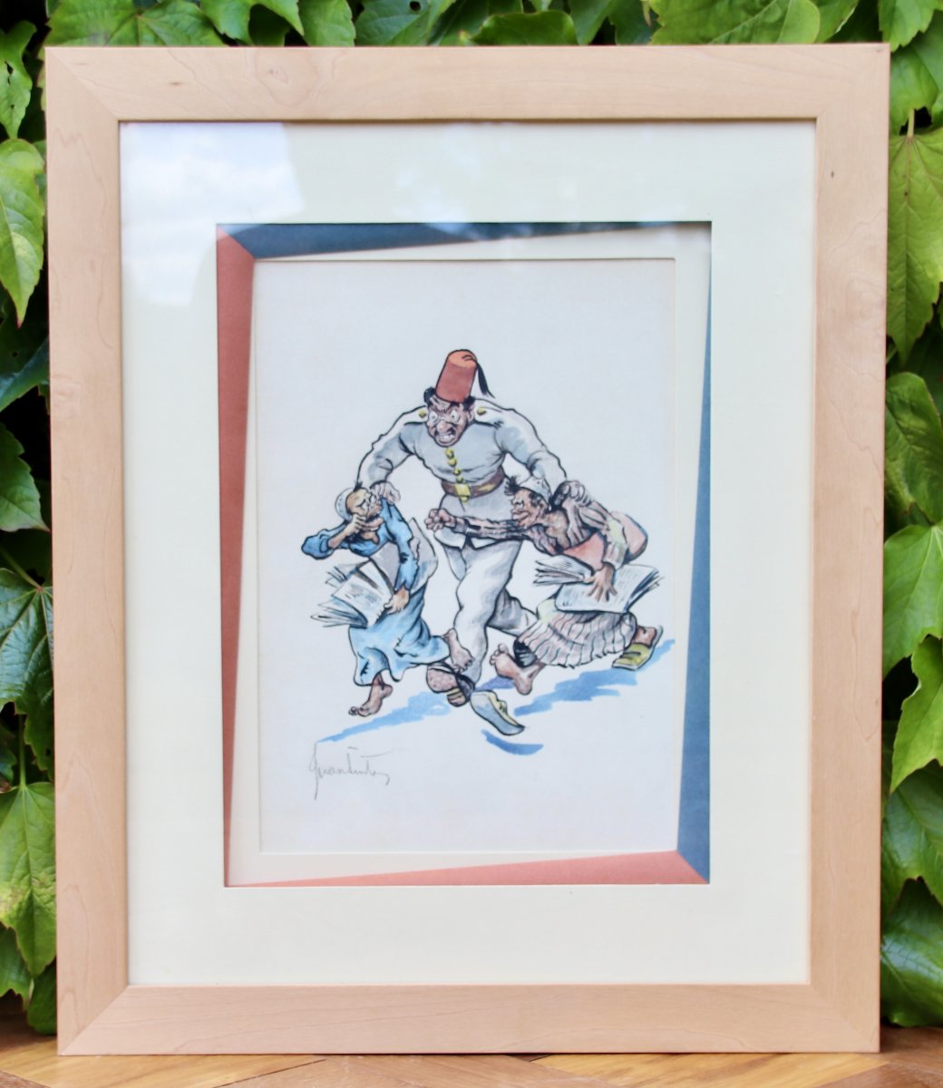Aquarelle caricature les vendeurs de journaux réprimandés par Juan SINTES -photo-4