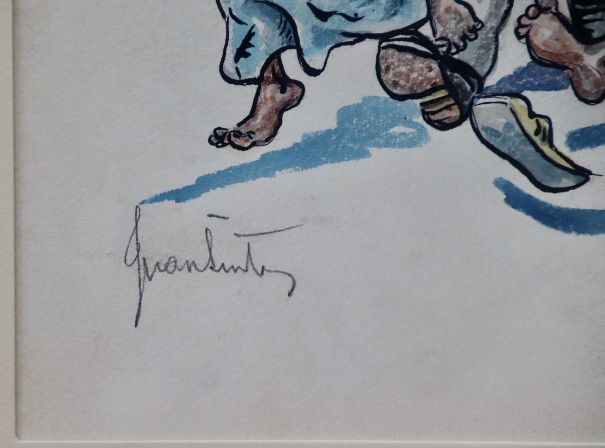 Aquarelle caricature les vendeurs de journaux réprimandés par Juan SINTES -photo-4