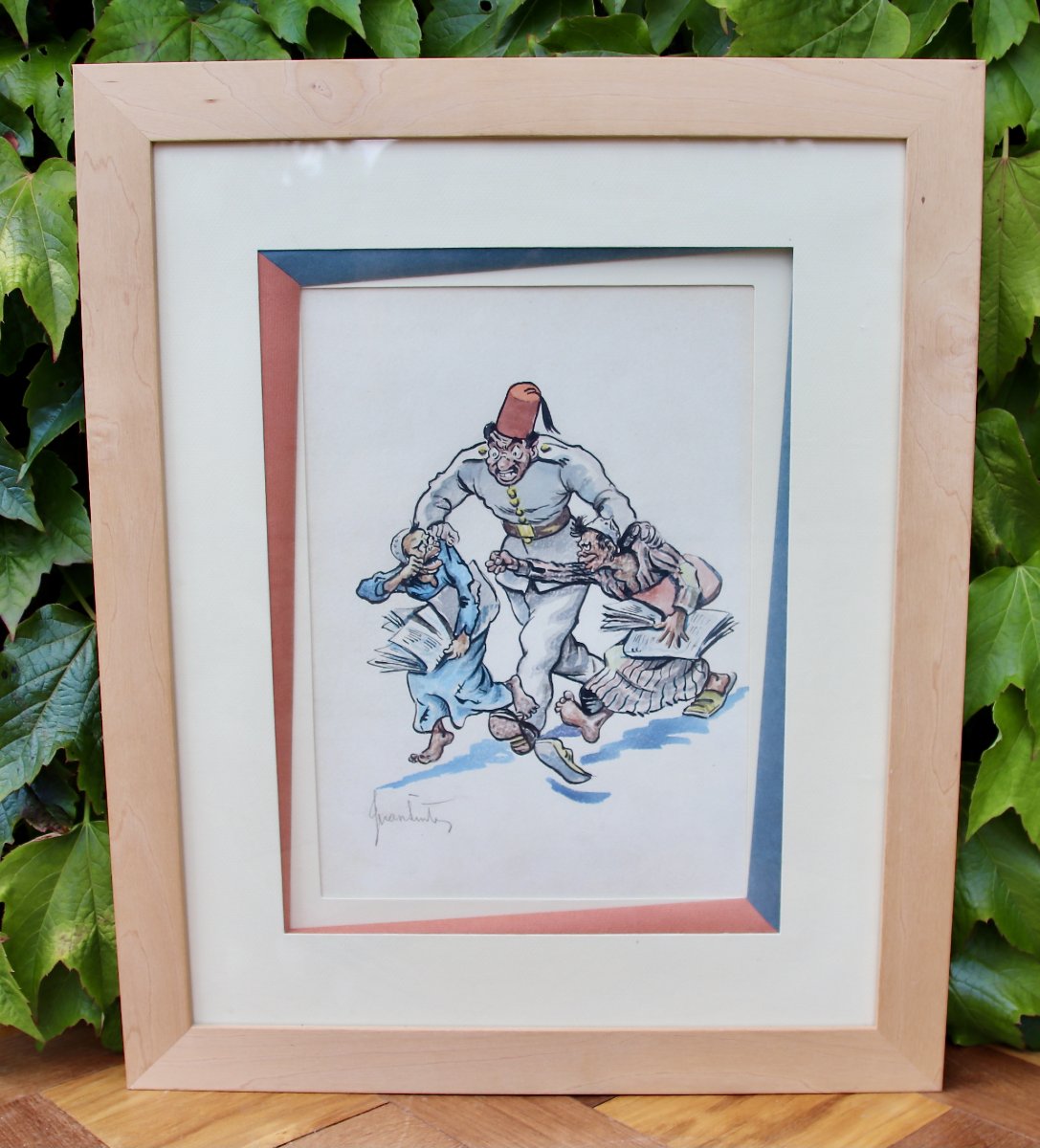 Aquarelle caricature les vendeurs de journaux réprimandés par Juan SINTES -photo-8