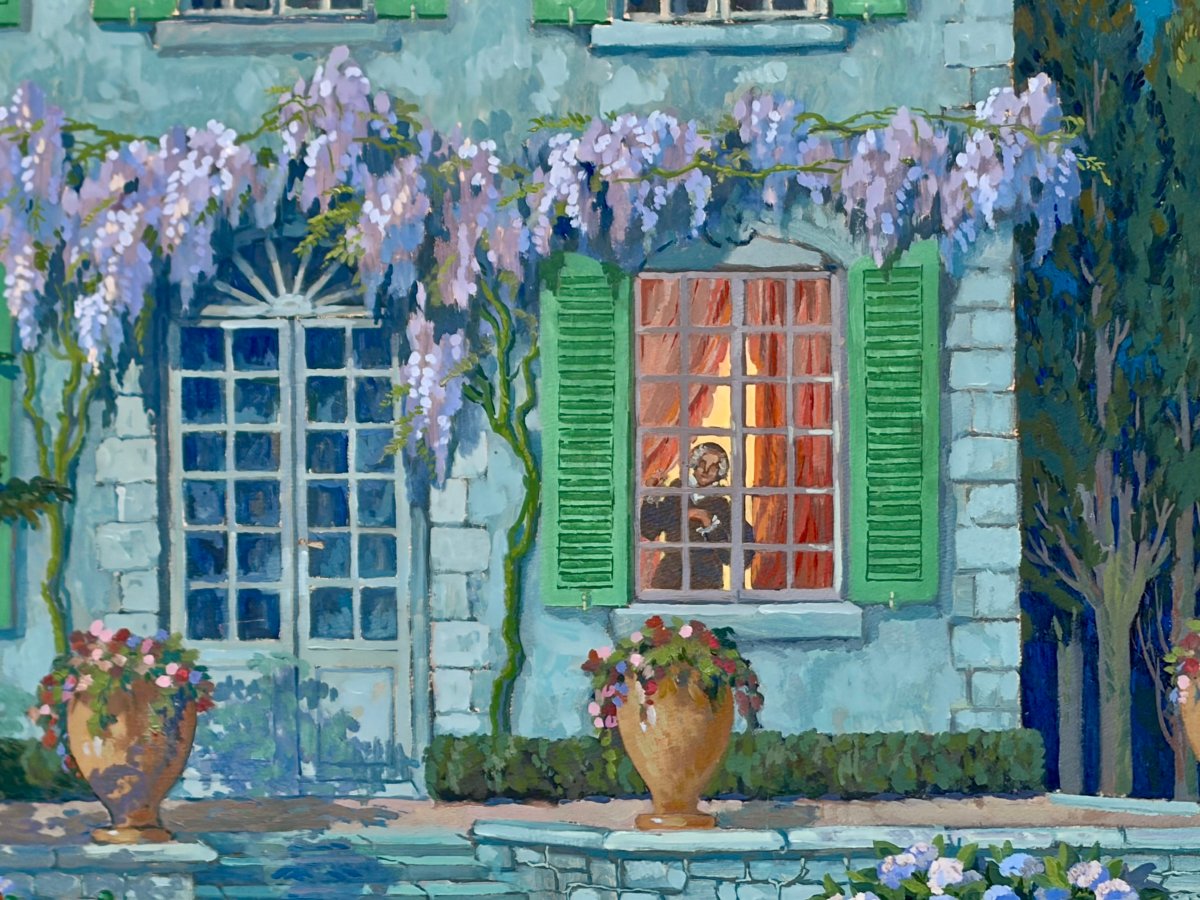 gouache sur carton "diner romantique" d'henri-pierre LEJEUNE-photo-2