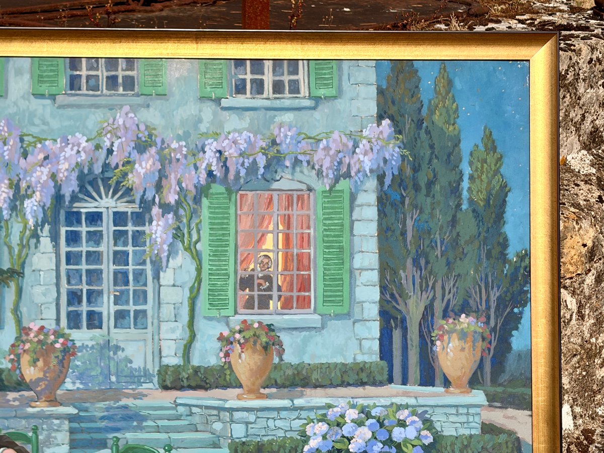 gouache sur carton "diner romantique" d'henri-pierre LEJEUNE-photo-7