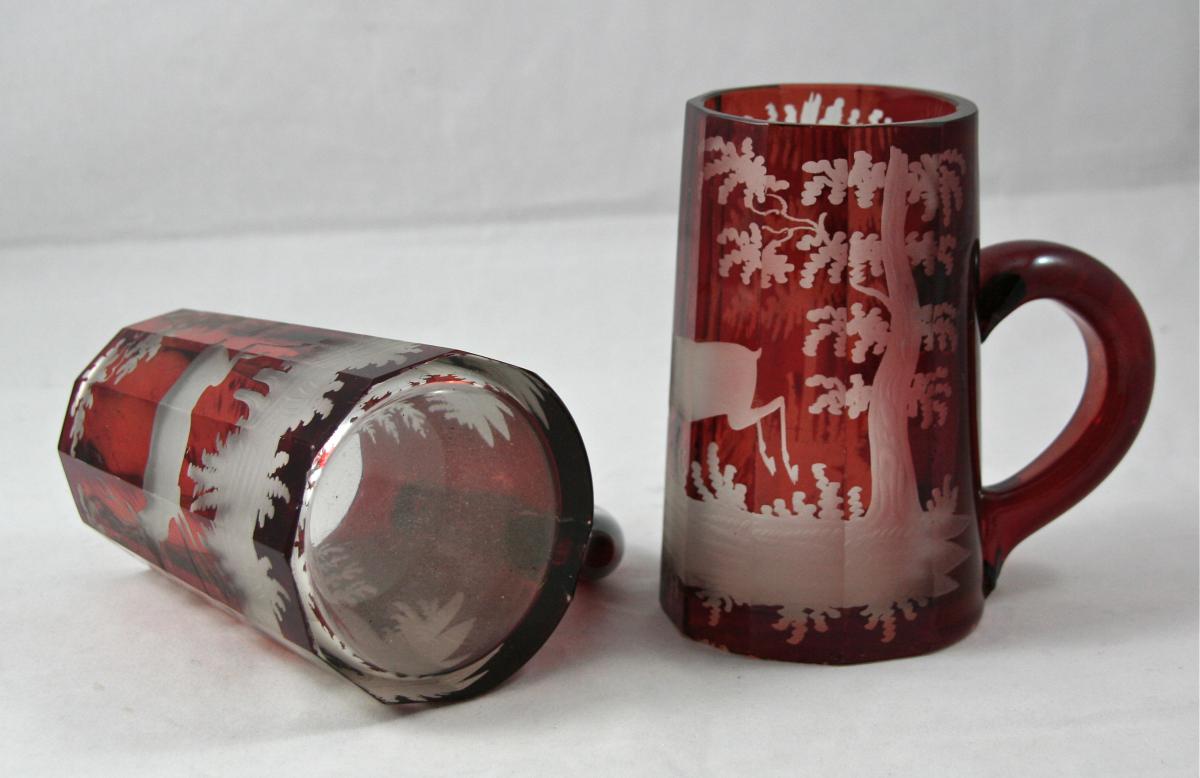 Paire De Chopes XIXème En Cristal De Bohême-photo-4