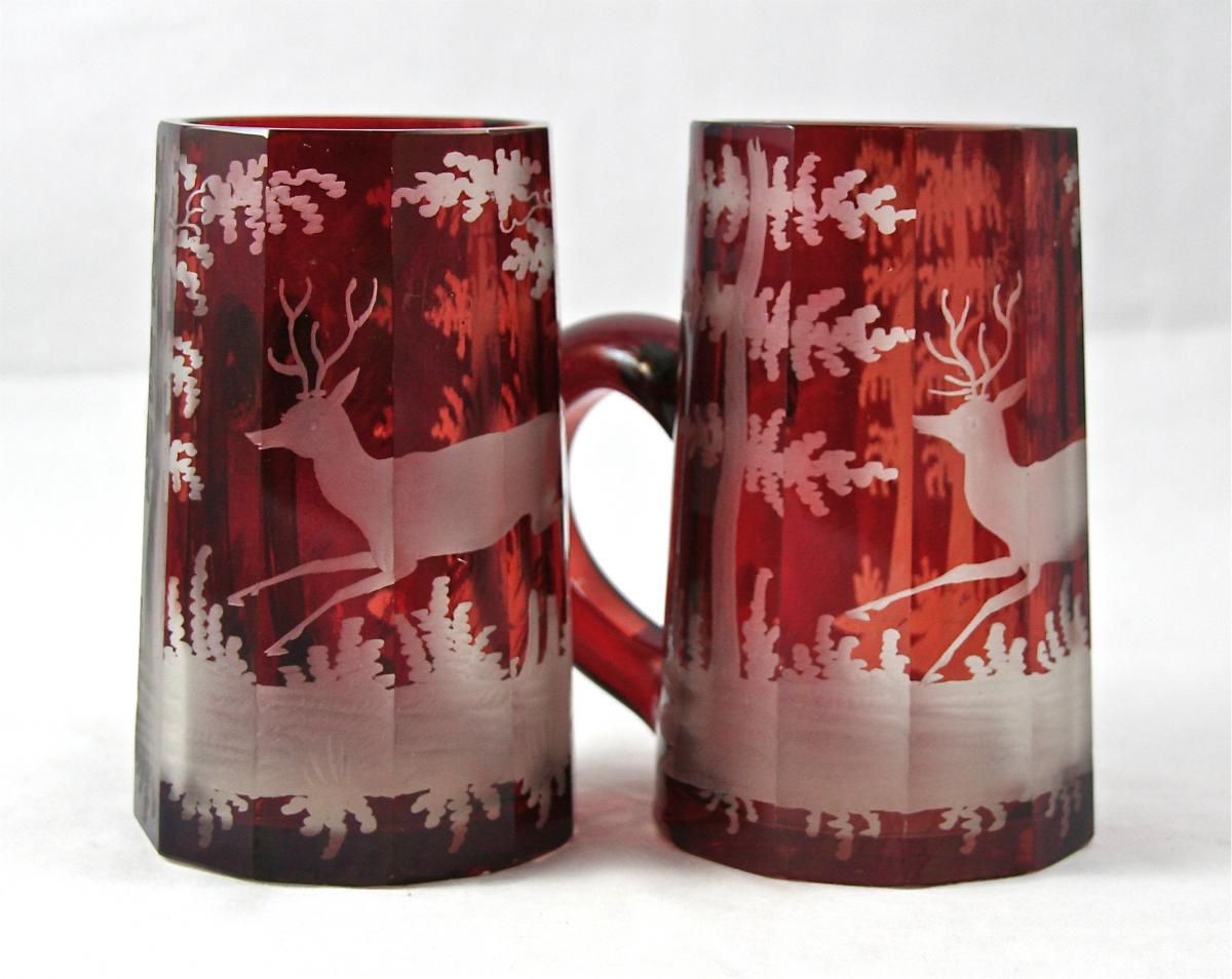 Pair Of XIXth Steins Crystal De Bohemia-photo-5