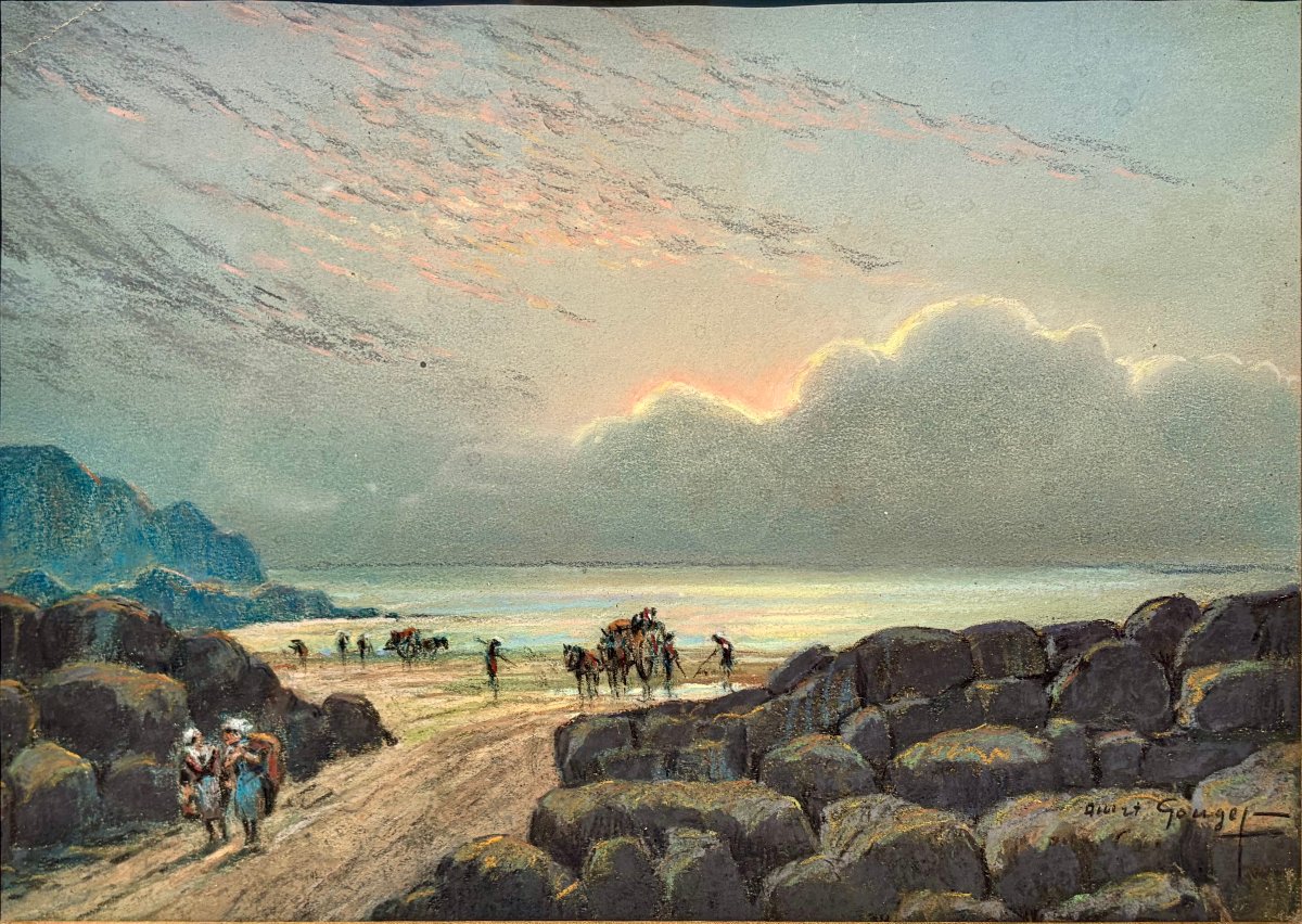 pastel "le ramassage du goémon" par Albert GOUGET -photo-2
