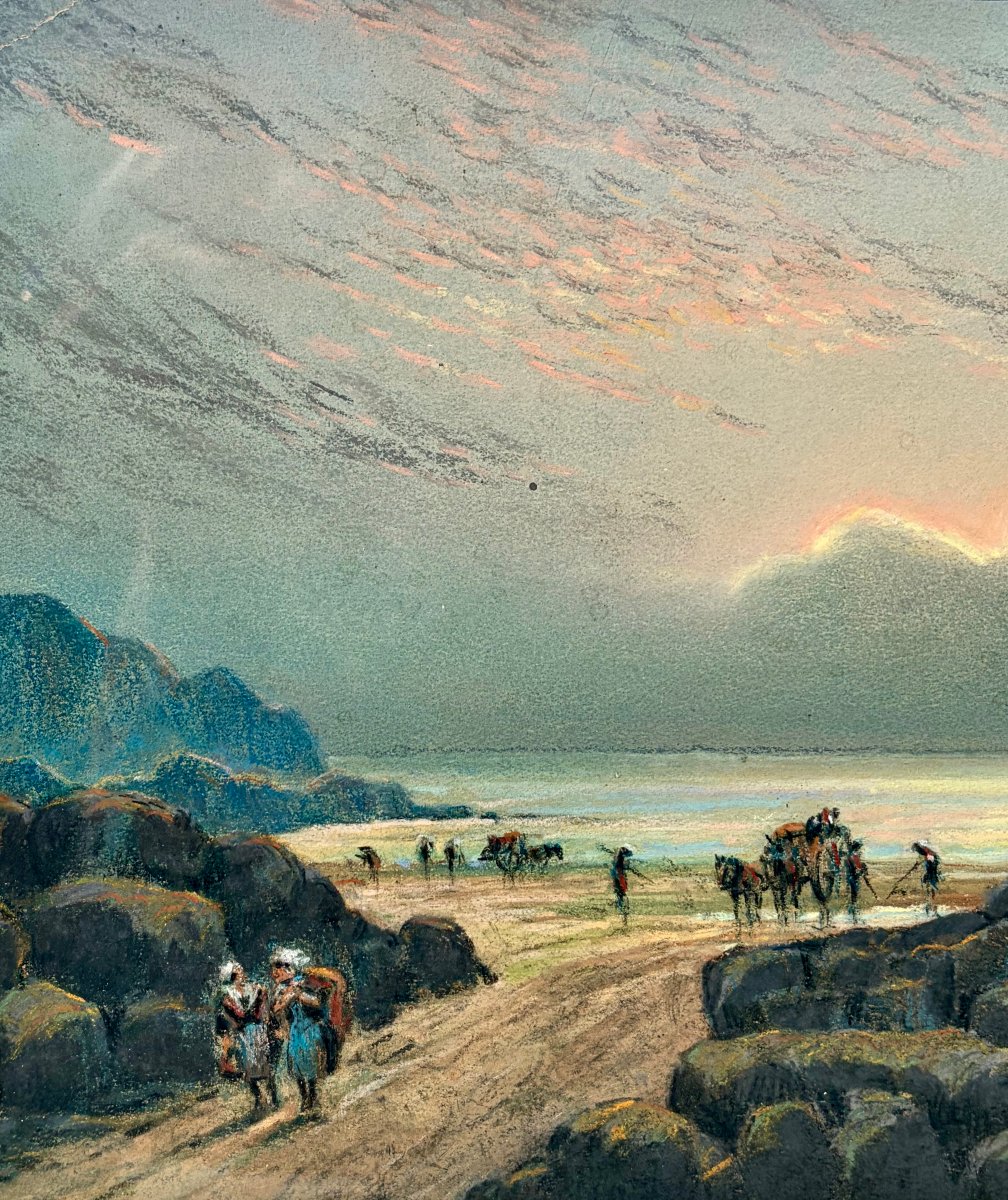 pastel "le ramassage du goémon" par Albert GOUGET -photo-3