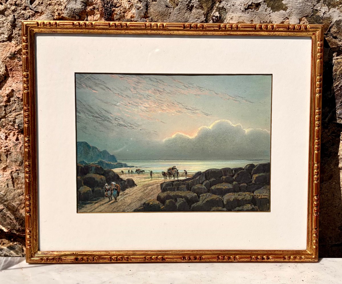 pastel "le ramassage du goémon" par Albert GOUGET 