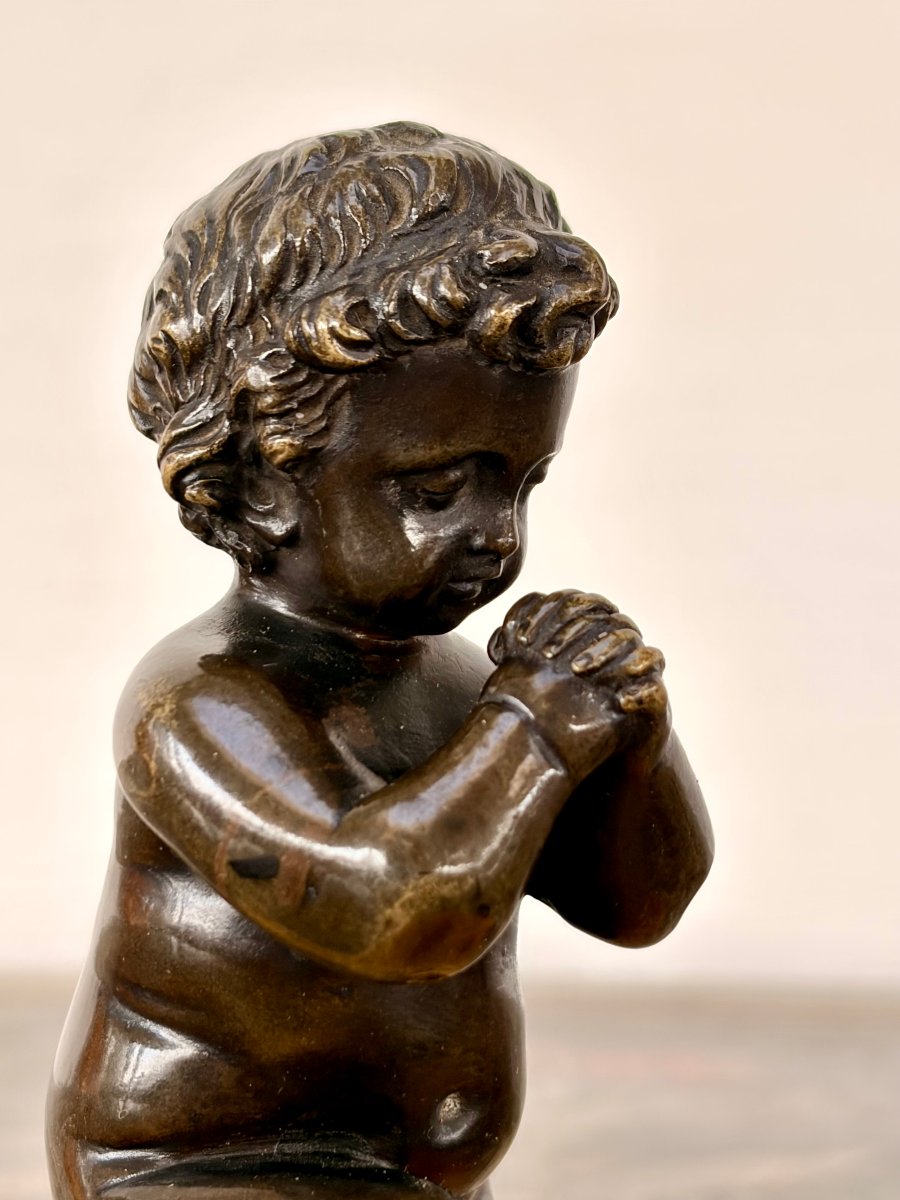Early 19th-century Bronze Sculpture Of A Child At Prayer -photo-4