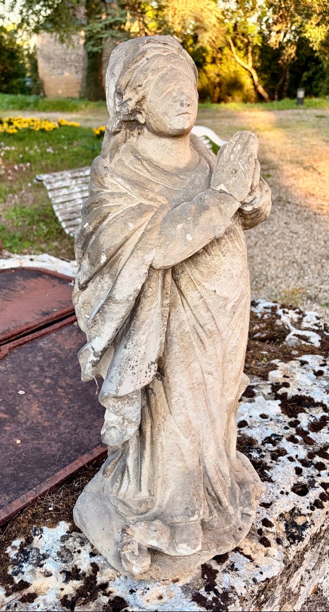 vierge en prière d'époque XVIIème en pierre -photo-2