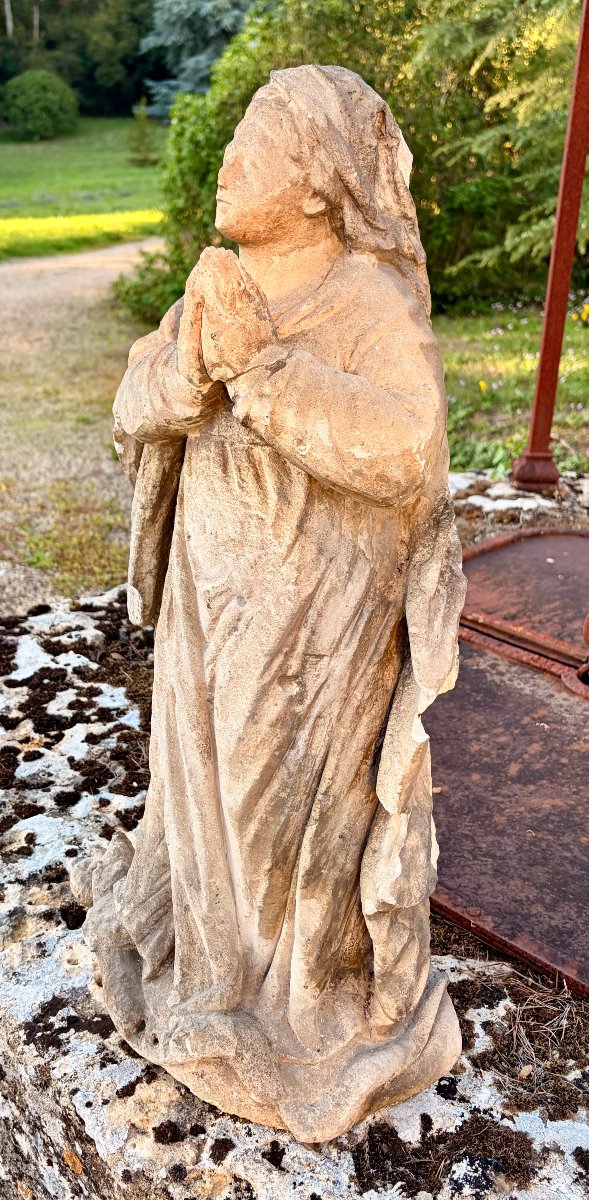 vierge en prière d'époque XVIIème en pierre -photo-3