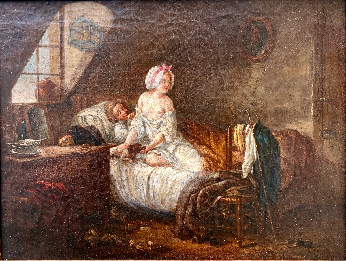 18th-century Painting, "naughty Scene In The Attic" -photo-2