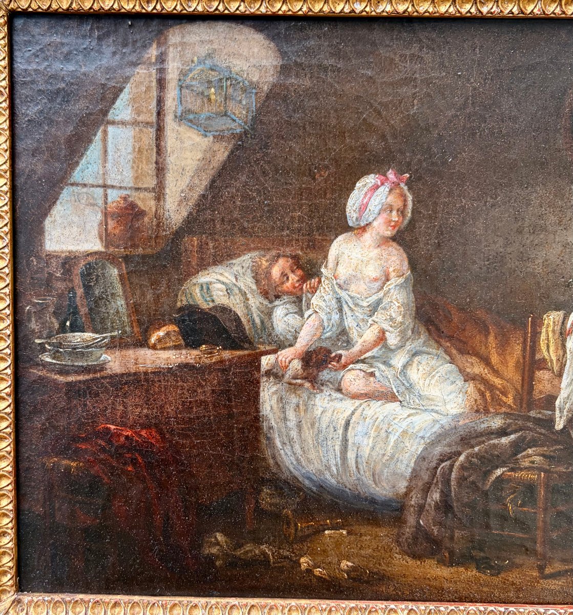 18th-century Painting, "naughty Scene In The Attic" -photo-3