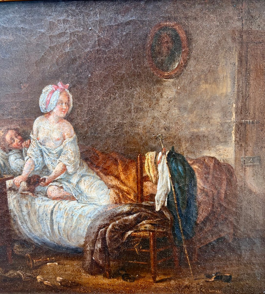 18th-century Painting, "naughty Scene In The Attic" -photo-4