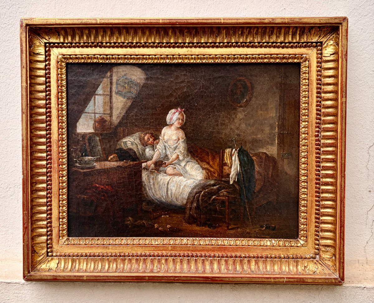 18th-century Painting, "naughty Scene In The Attic" -photo-2