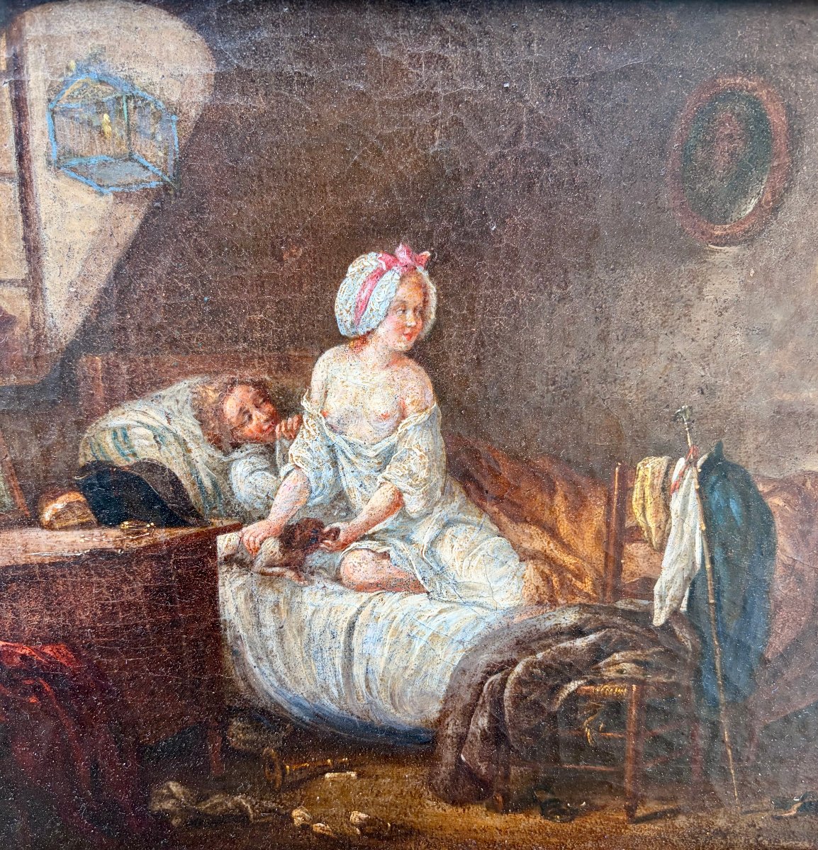 18th-century Painting, "naughty Scene In The Attic" -photo-3