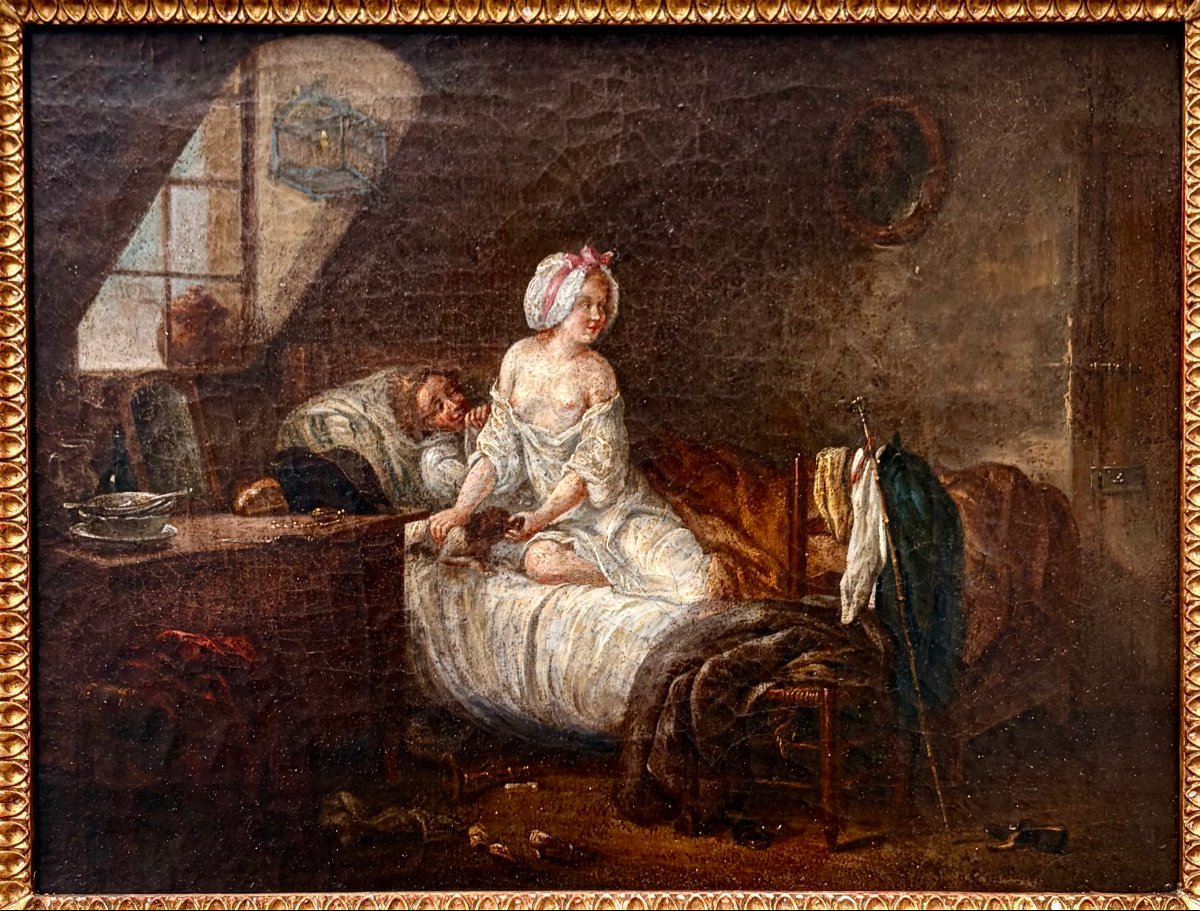 18th-century Painting, "naughty Scene In The Attic" -photo-4