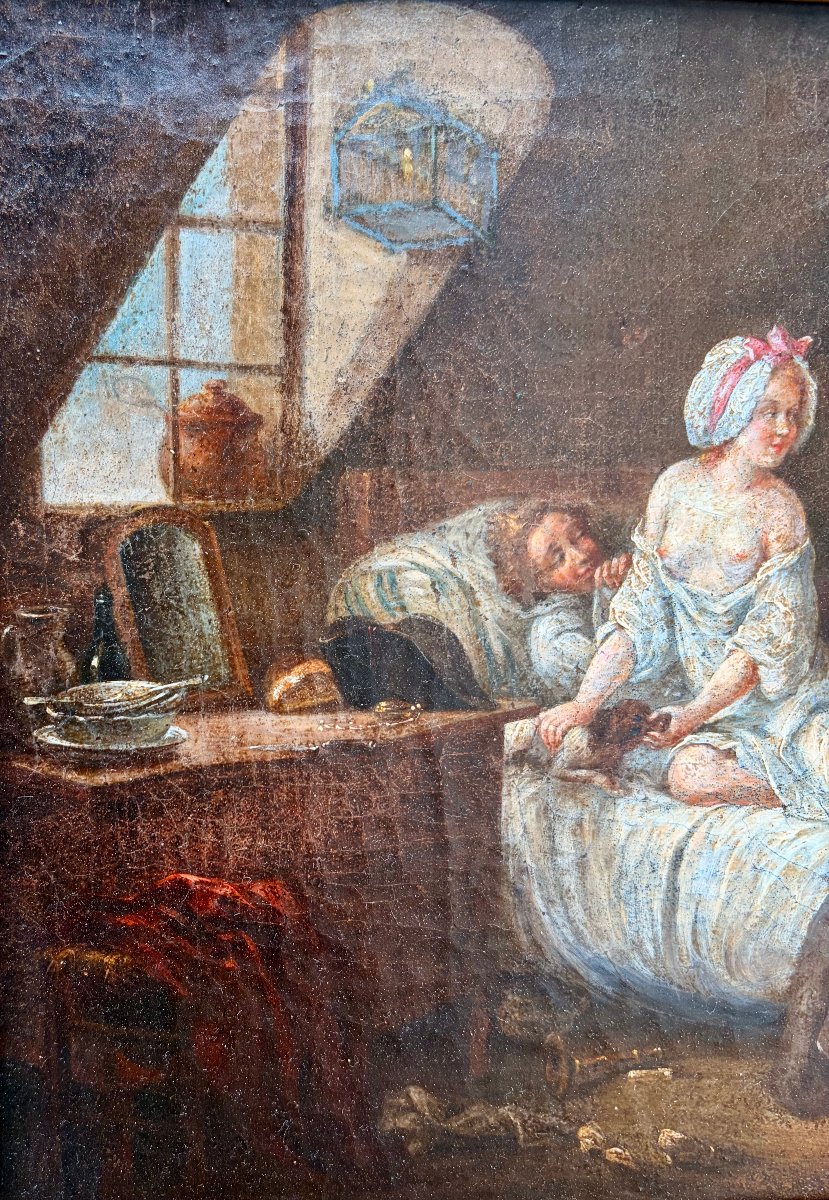 18th-century Painting, "naughty Scene In The Attic" -photo-5
