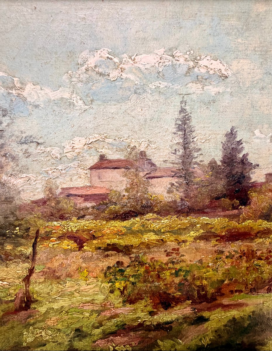 Landscape And Village Painting By E. De Retz -photo-3