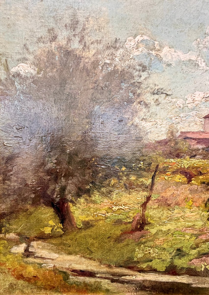 Landscape And Village Painting By E. De Retz -photo-4