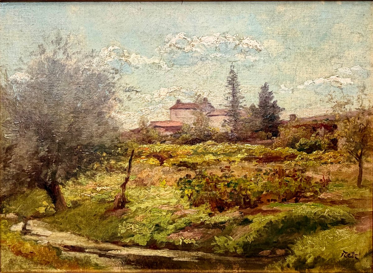 Landscape And Village Painting By E. De Retz -photo-1