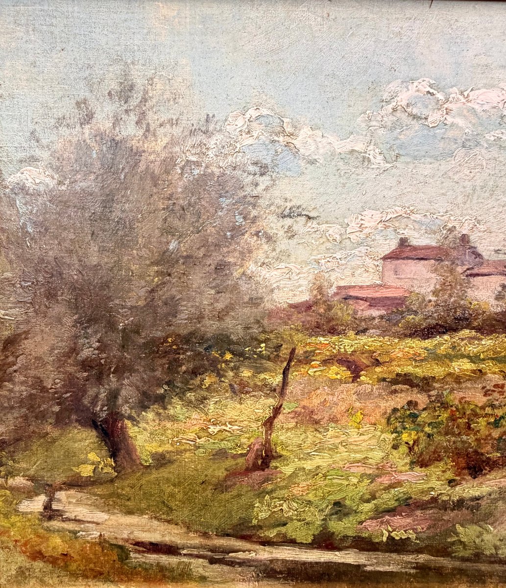 Landscape And Village Painting By E. De Retz -photo-7
