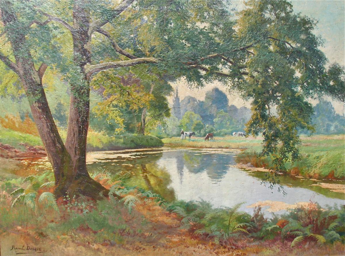Huile Sur Toile "Matin d'été au Taillan" Par Raoul Dosque -photo-2