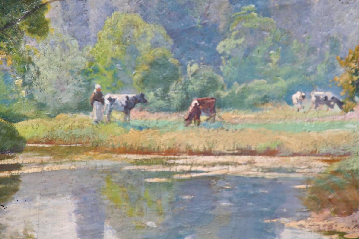Huile Sur Toile "Matin d'été au Taillan" Par Raoul Dosque -photo-3