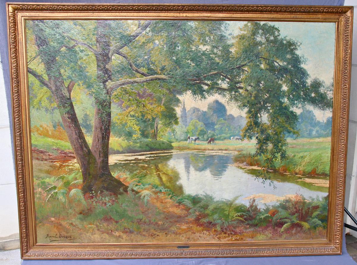 Huile Sur Toile "Matin d'été au Taillan" Par Raoul Dosque -photo-2