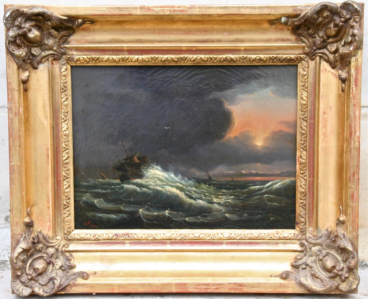 Pair Of XIXth Painting "shipwreck Navy And" Clementine Bar-photo-3