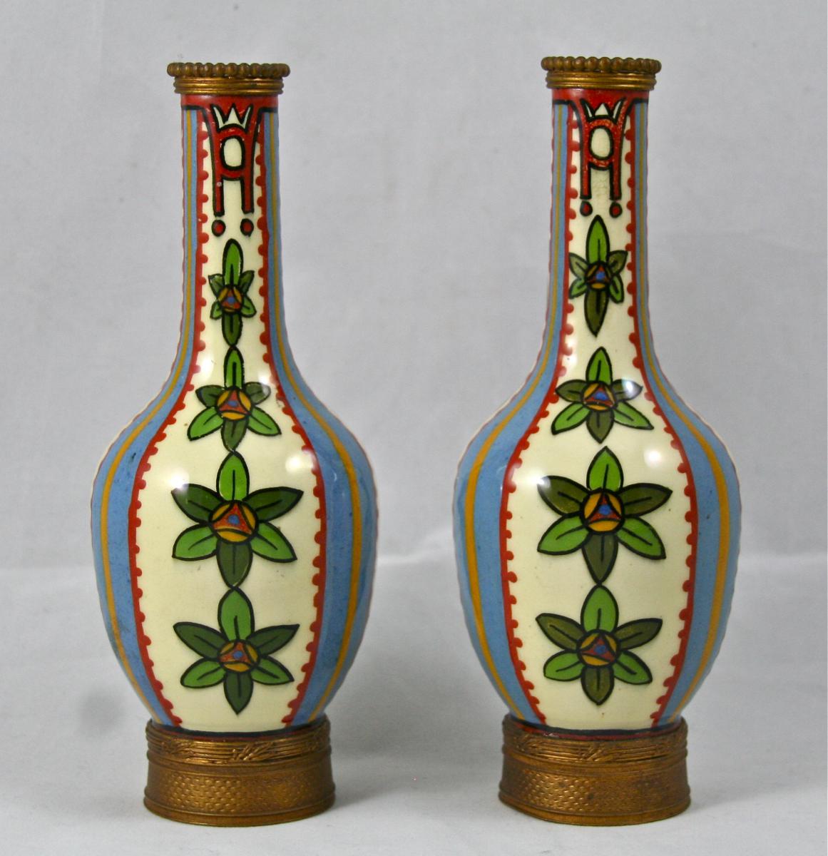 Pair Of Vases Porcelain Sevres Bronze Mounts By Paul Milet