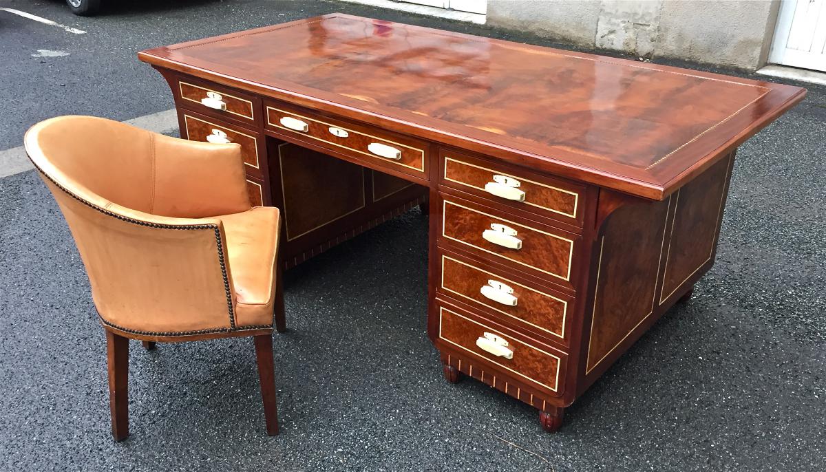 Office Box In Mahogany And Its Art Deco Chair