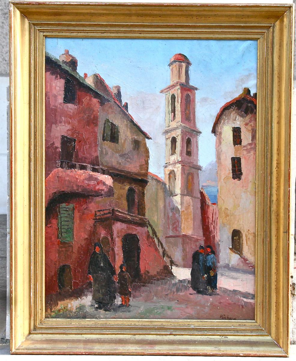 Huile Sur Toile "village de Montemaggiore" De Richard