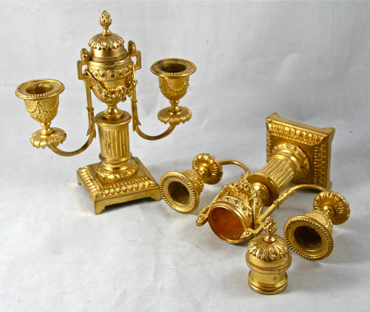 Pair Of Candlesticks Louis XVI Gilt Bronze-photo-4