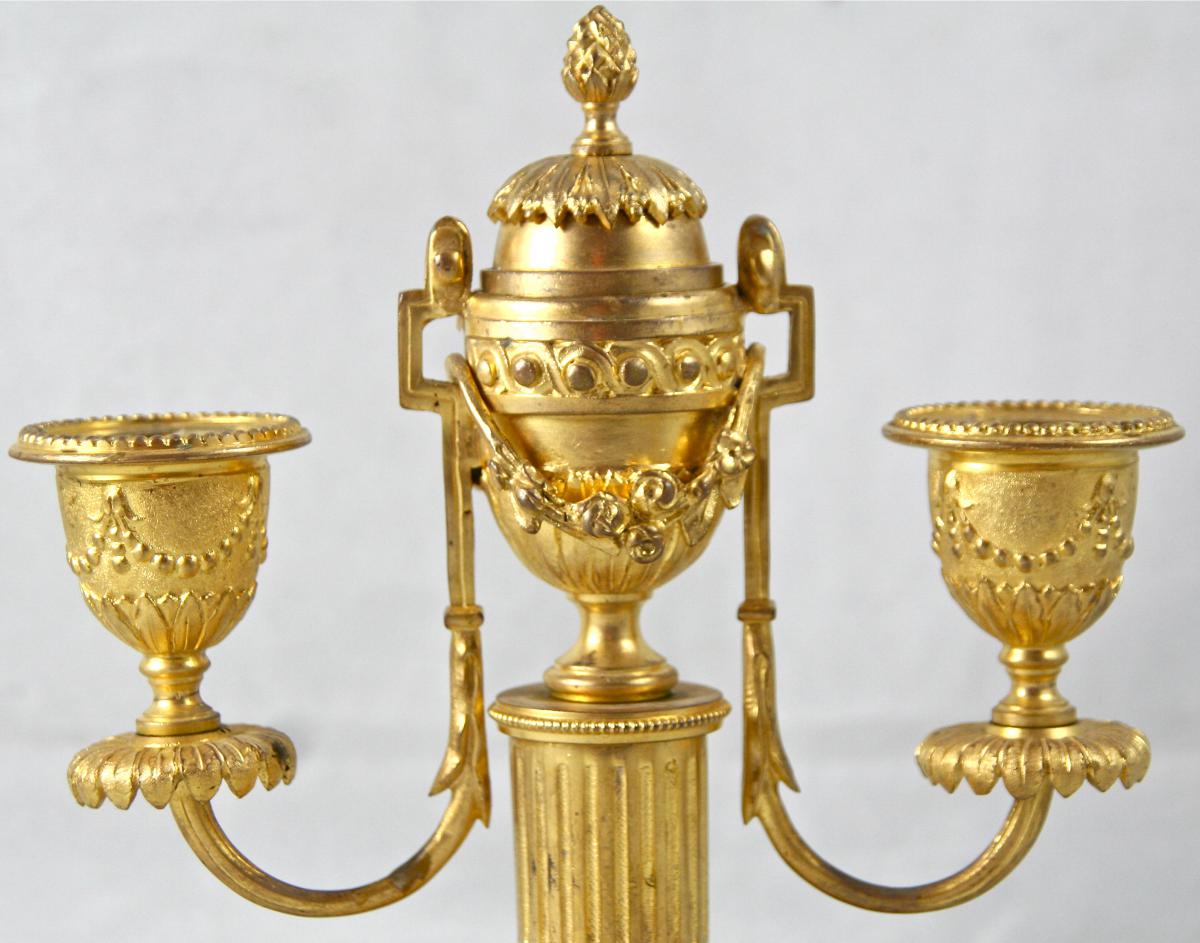 Pair Of Candlesticks Louis XVI Gilt Bronze-photo-2