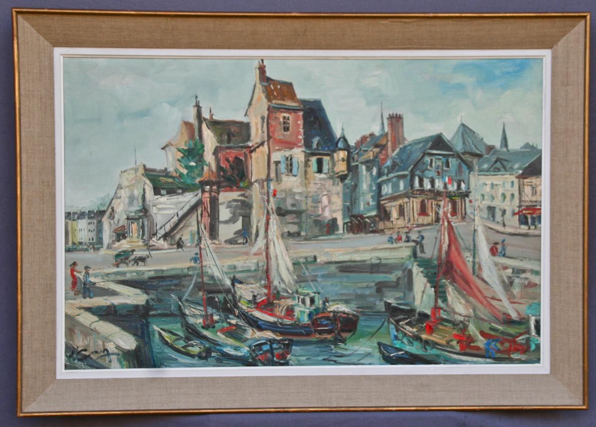 Peinture Milieu XXème "le Port De Honfleur"