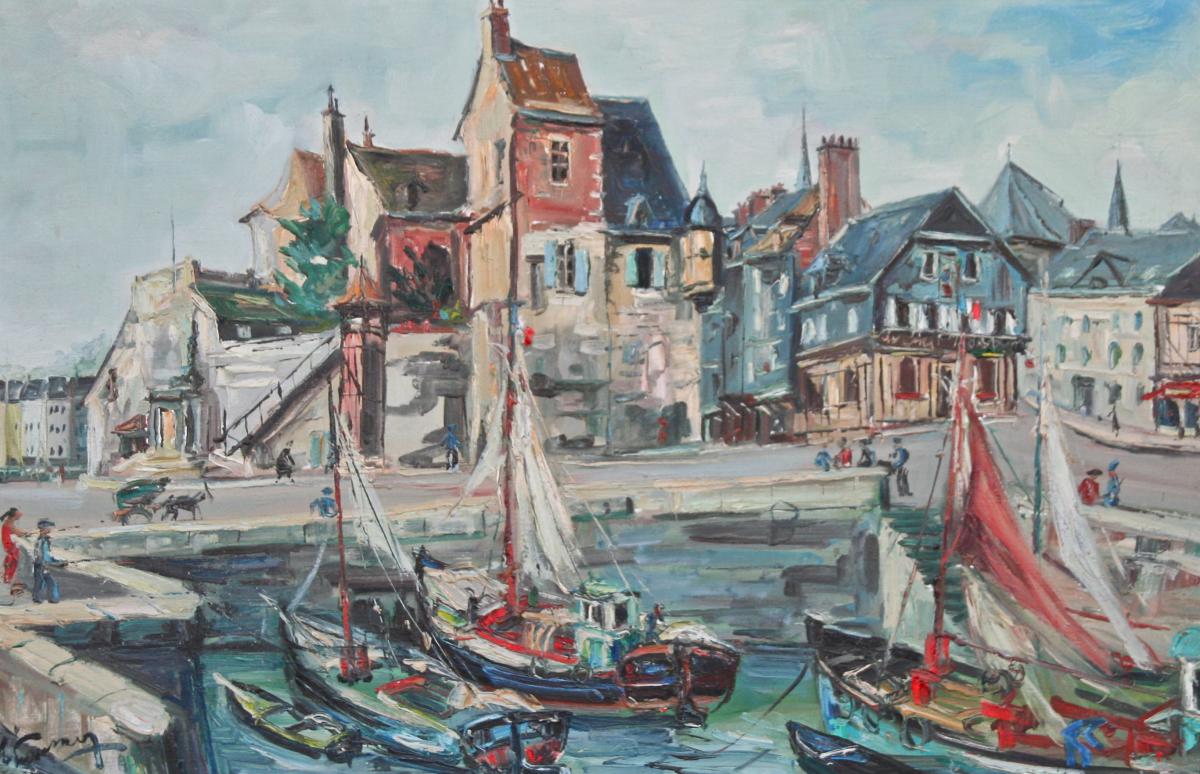 Peinture Milieu XXème "le Port De Honfleur"-photo-2