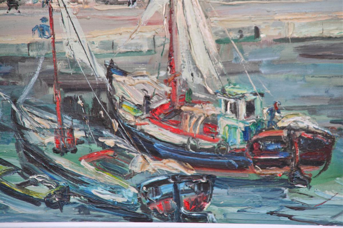 Peinture Milieu XXème "le Port De Honfleur"-photo-3