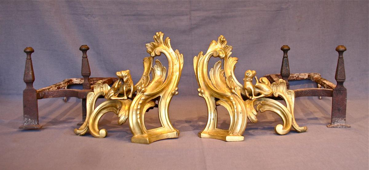 Pair Of Gilt Bronze Andirons Eighteenth-photo-2