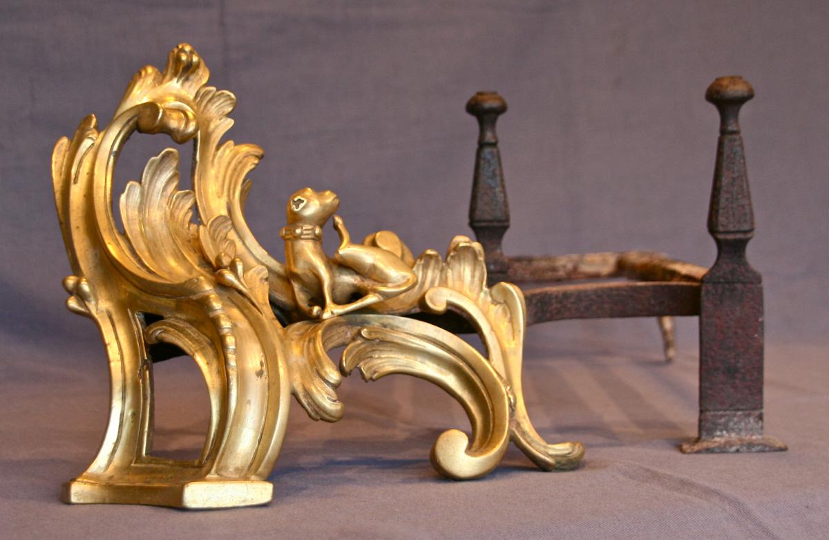 Pair Of Gilt Bronze Andirons Eighteenth-photo-4