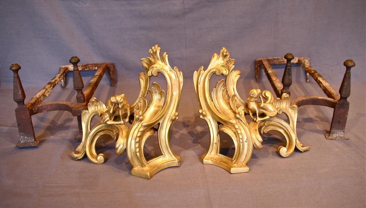 Pair Of Gilt Bronze Andirons Eighteenth-photo-4