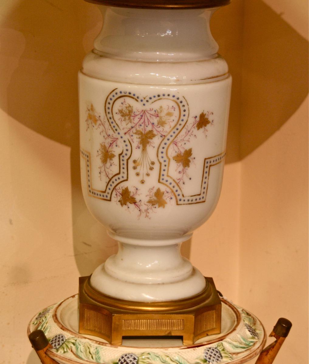 Lampe XIXème en opaline à monture de bronze-photo-2