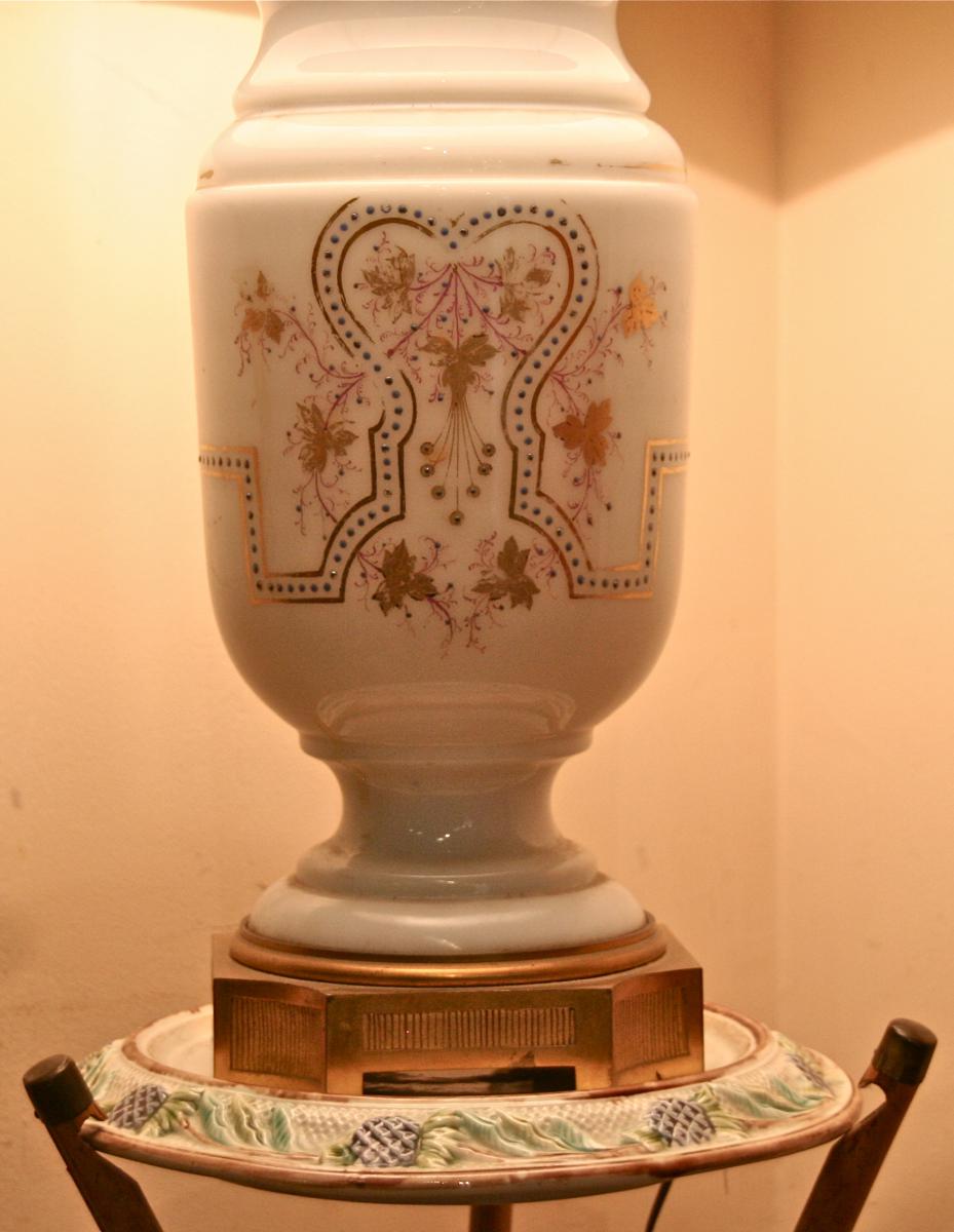 Lampe XIXème en opaline à monture de bronze-photo-6