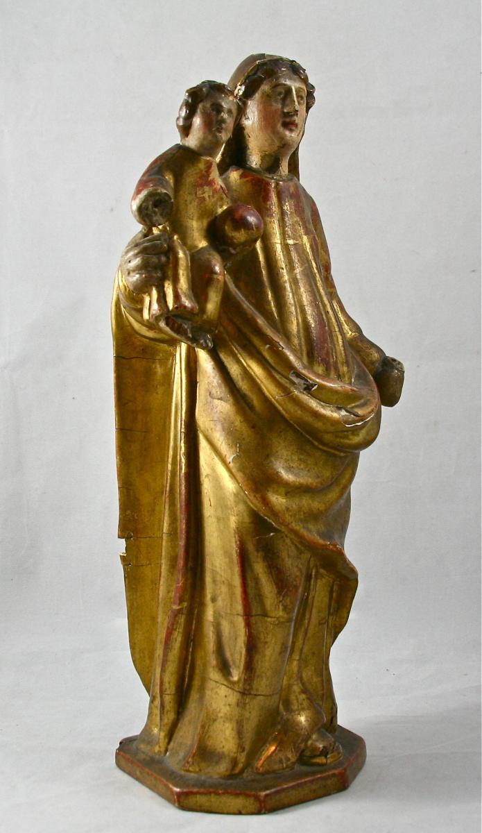 Vierge à l'enfant XVIIIème en bois doré-photo-4