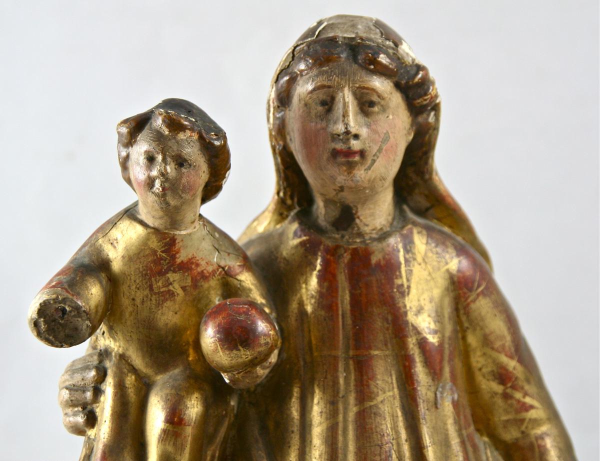 Vierge à l'enfant XVIIIème en bois doré-photo-4