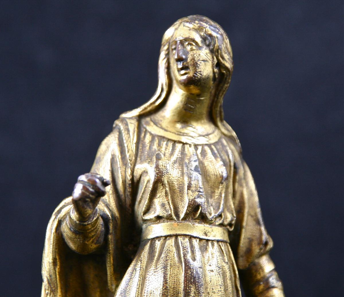 Paire de statuettes en bronze doré d'époque XVIème-photo-4