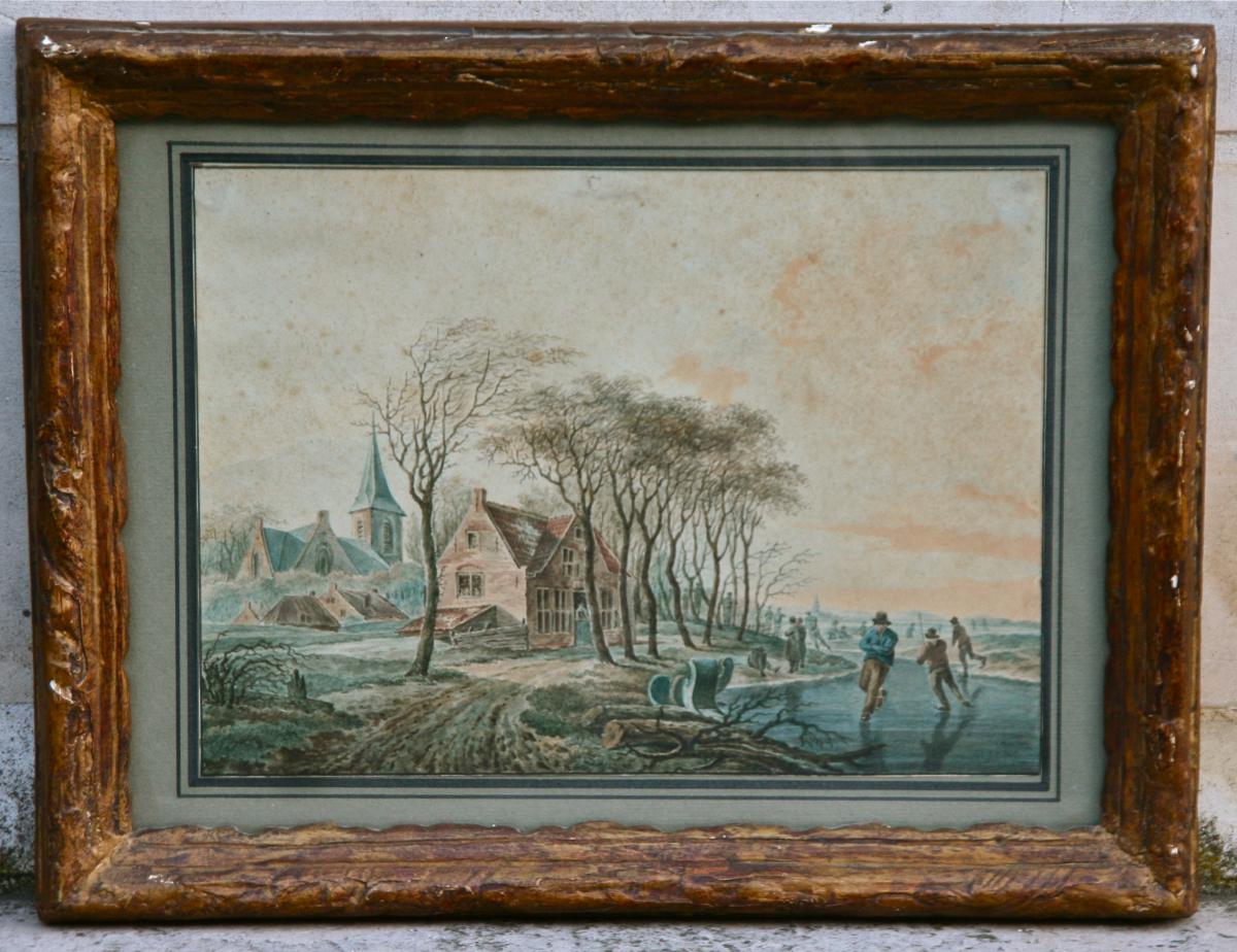 Paire d'aquarelles, Hollandaises XIXème-photo-3
