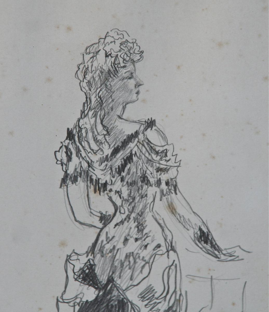 Drawing "young Woman In Dress Evening" From Charles Kiffer-photo-3