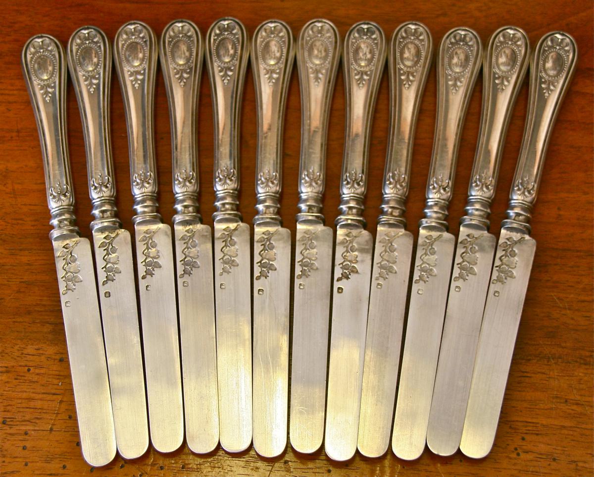 Suite Of Twelve XIXth Silver Fruit Knives-photo-1