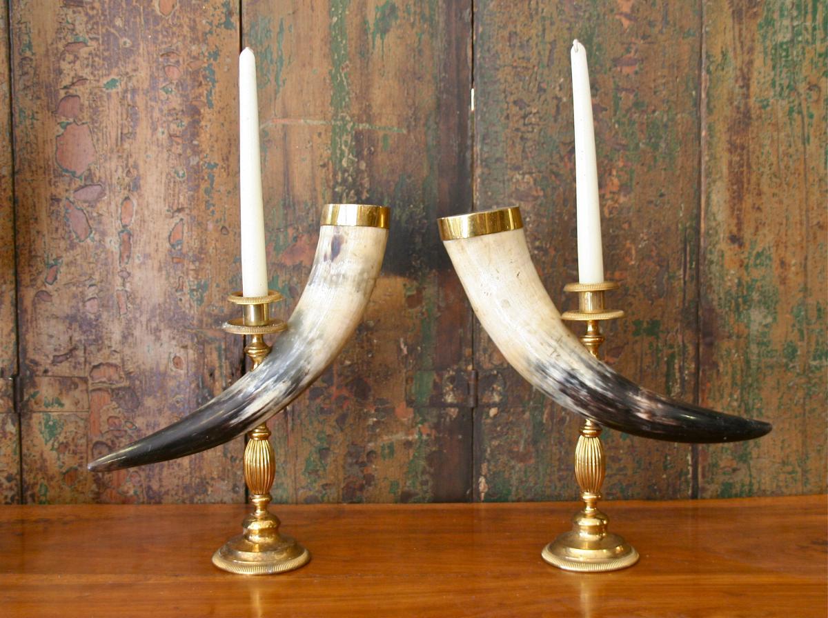 Pair Of Horn Candlesticks XXth