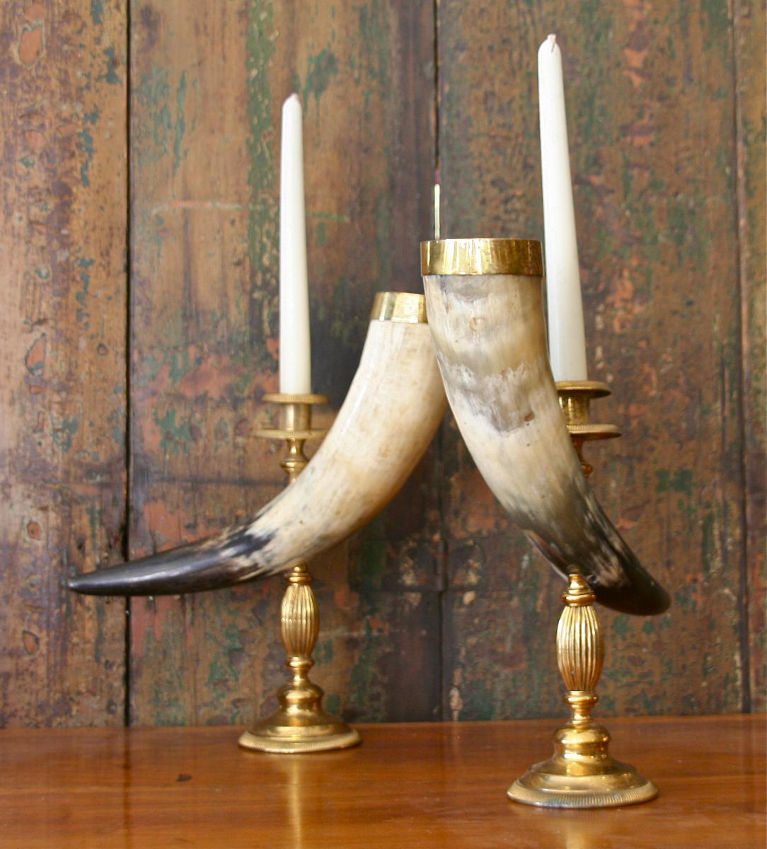 Pair Of Horn Candlesticks XXth-photo-4