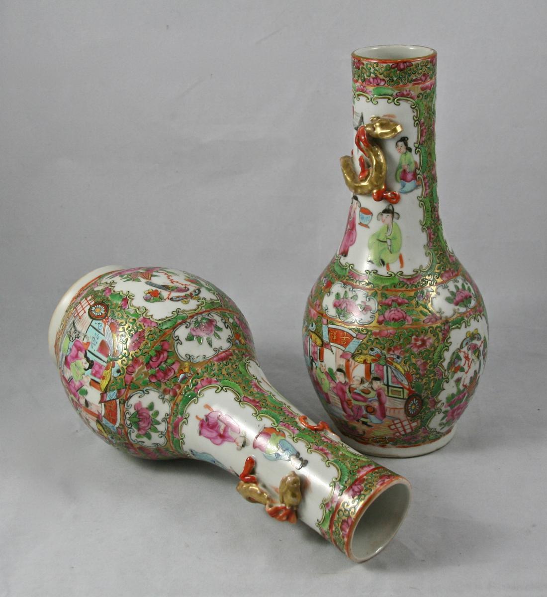 Pair Of Porcelain Vases Canton XIXth Century